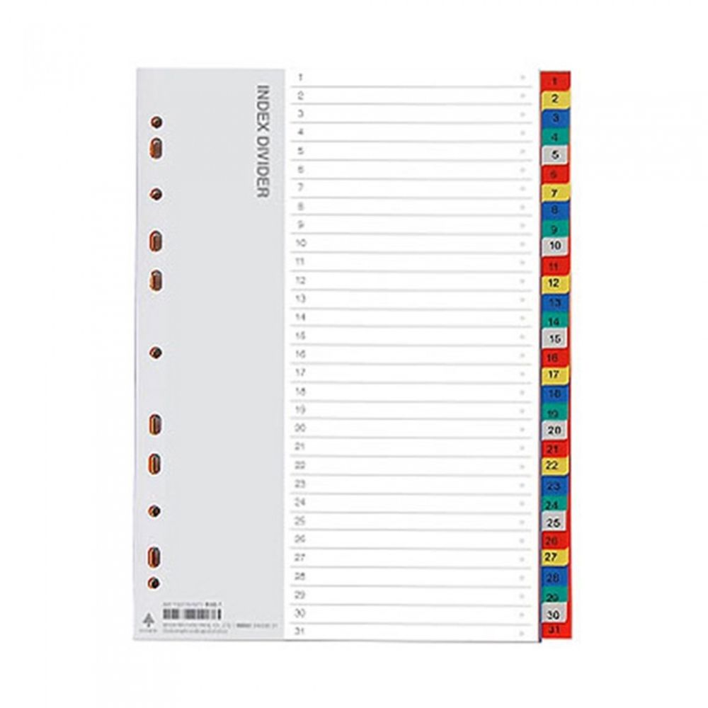 Munhwa File A692-7 Professional A4 31-Tab 5-Color PP Index Dividers for Daily Monthly Record Classification Made in Korea